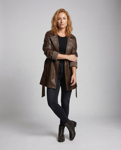Damen Leder Trench Kurz