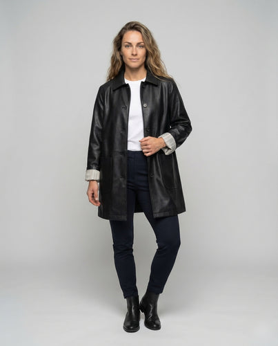 Damen Kunstledermantel Oversize Hemdkragen