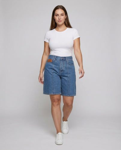Damen Denim Bermuda Bestickt