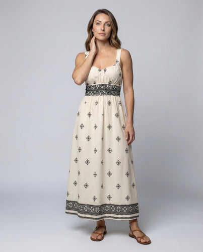 Damen Boho Maxikleid Stickerei