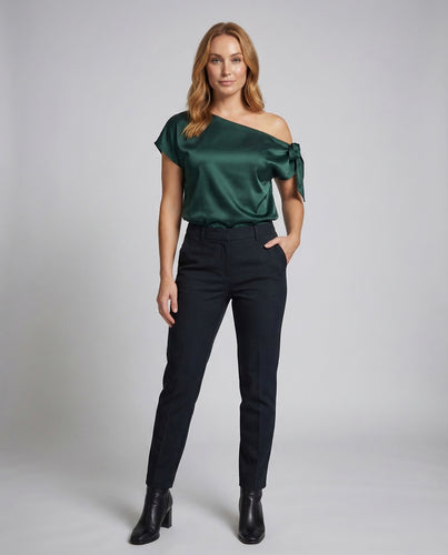 Damen Satin Top Asymmetrisch