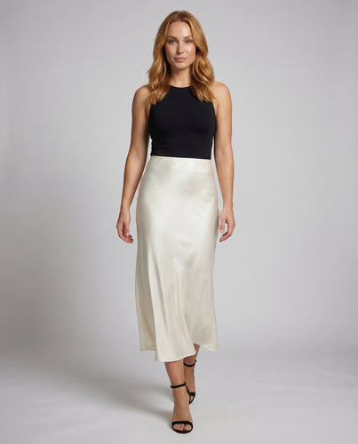 Damen Midirock Satin High Waist