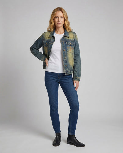 Damen Jeansjacke Used Stickerei