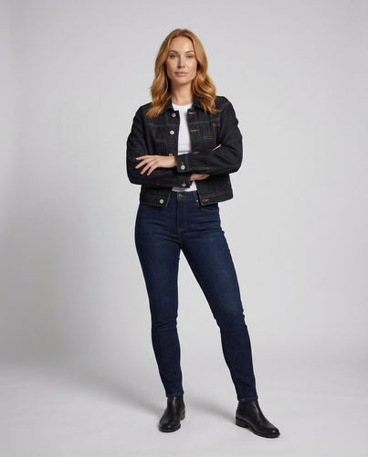 Damen Jeansjacke Cropped Ballonärmel