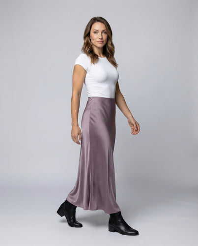 Damen Satin Maxirock Schrägschnitt