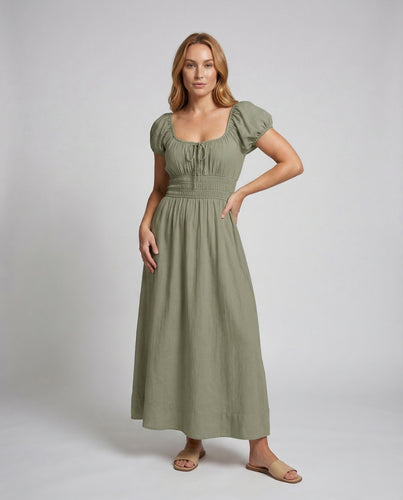 Damen Maxikleid Puffärmel