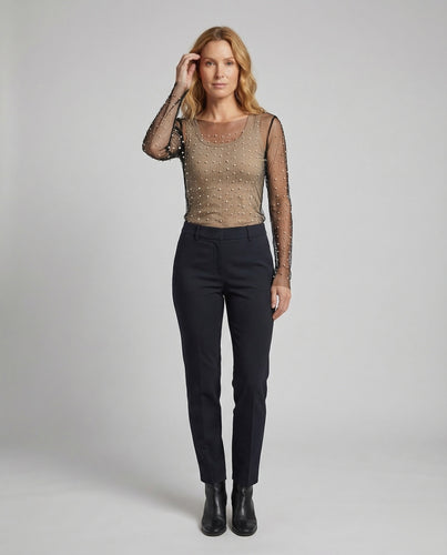 Damen Mesh Top Perlen