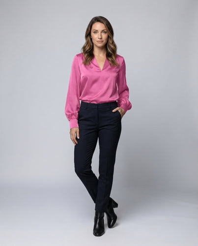 Damen Bluse Seidig V Ausschnitt