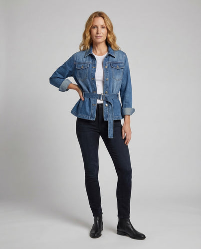Damen Jeansjacke Tailliert Gürtel