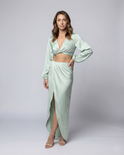 Damen Satin Crop Set