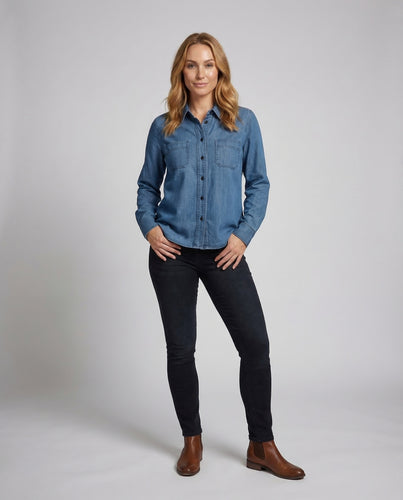 Damen Denimbluse Hemdkragen