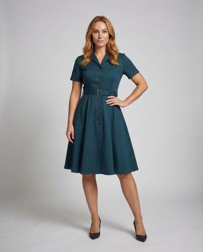 Damen Retro Kleid Tellerrock Gürtel