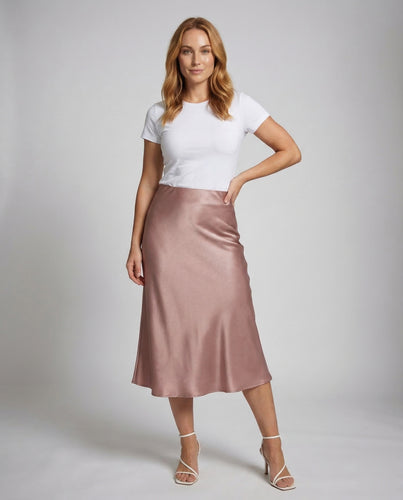 Damen Satin Midirock Schrägschnitt