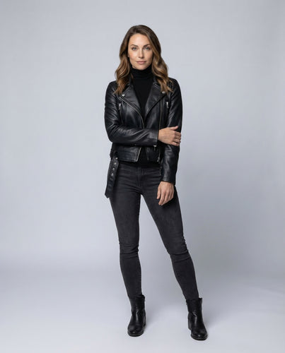 Damen Bikerjacke Kunstleder Tailliert