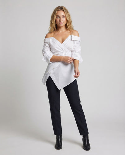 Damen Off Shoulder Wickelbluse