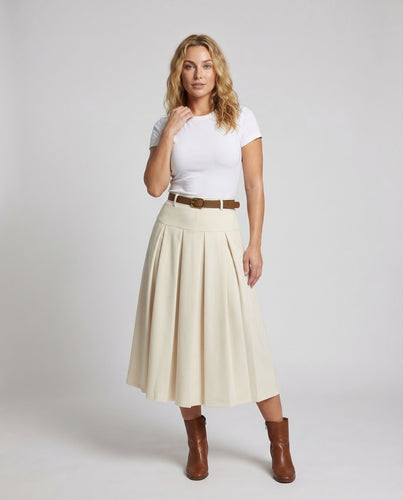 Damen Maxirock Kellerfalten Gürtel