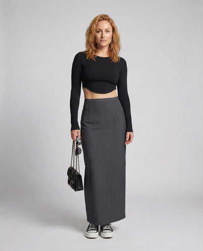 Damen Maxirock Schlitz Twill