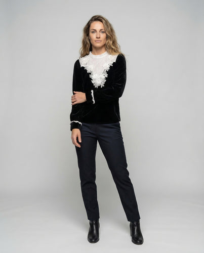 Damen Samtbluse Spitze