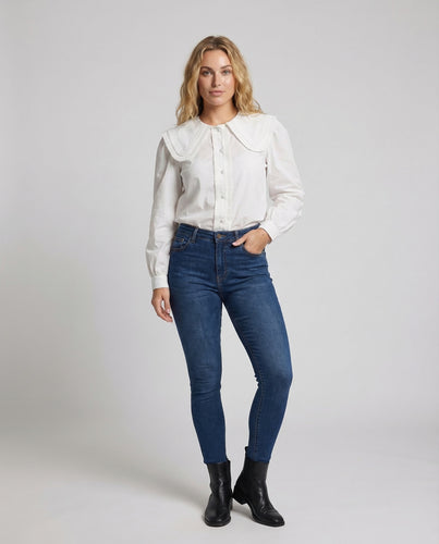 Damen Baumwollbluse Plisseekragen