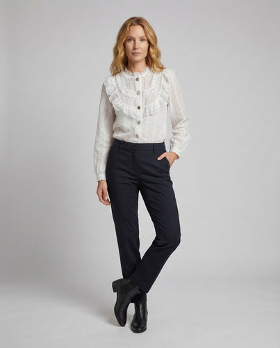 Damen Spitzenbluse Volant