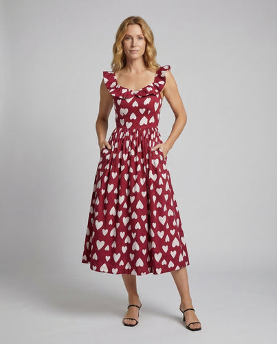 Damen Vintage Swingkleid Herzprint