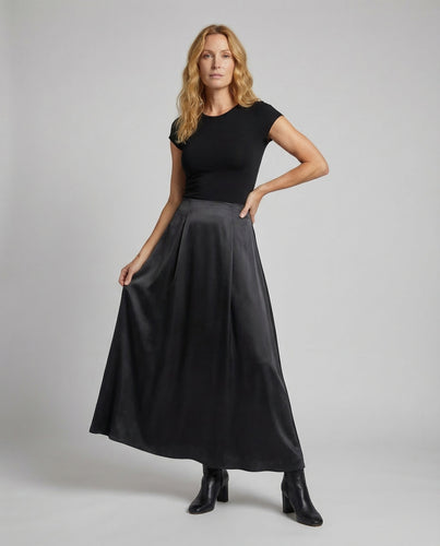 Damen Satin Maxirock Kellerfalten