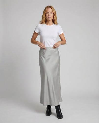 Damen Satin Maxirock Hüftlinie