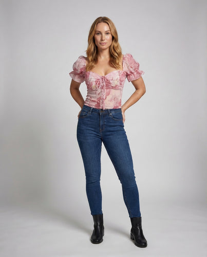 Damen Corsagen Top Puffärmel