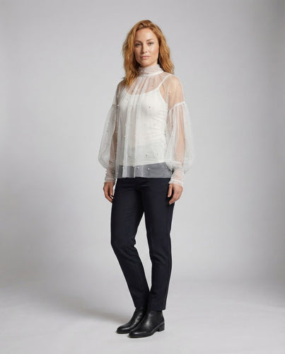 Damen Tüllbluse Perlen