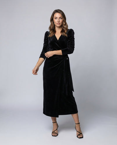 Damen Samt Wickelkleid Midi