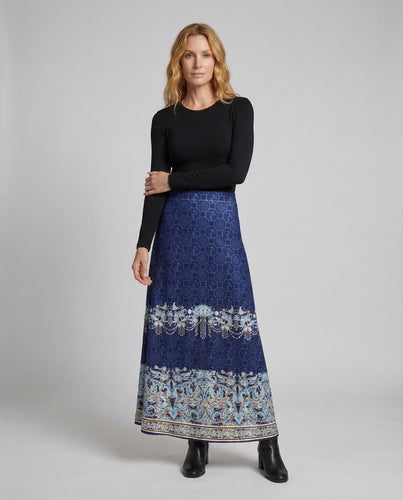 Damen Maxirock Print Bordüre
