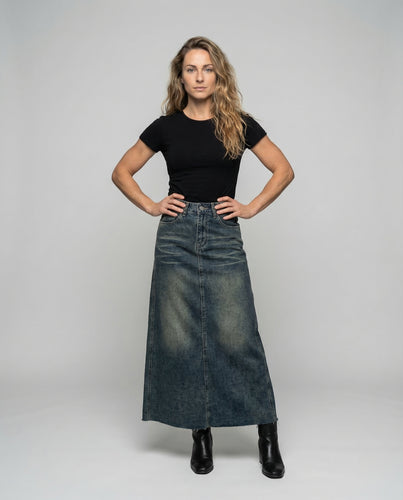 Damen Jeans Maxirock A Linie