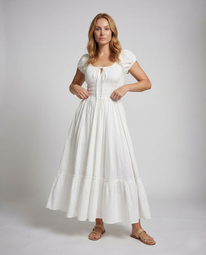 Damen Boho Maxikleid Volant