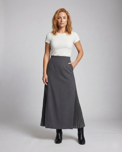 Damen Midirock Plissee Schlitz