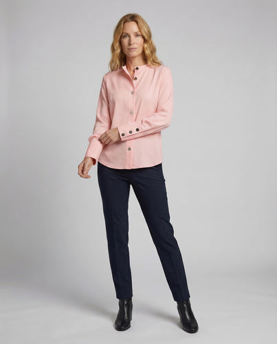 Damen Elegante Satinbluse Stehkragen