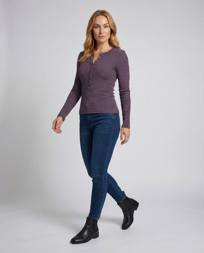 Damen Gestreiftes Langarm-Rippshirt