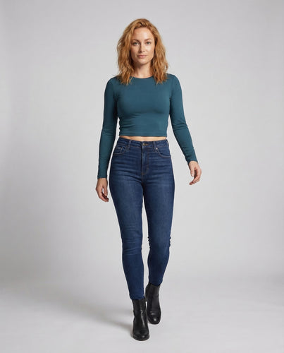 Damen Kurzes Langarmshirt Rundhalsausschnitt