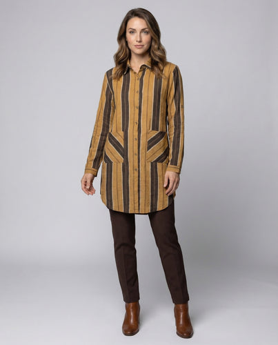 Damen Gestreifte Hemdjacke Asymmetrischer Saum