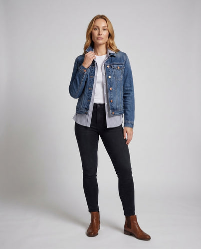 Damen Kurze Denimjacke Brusttaschen