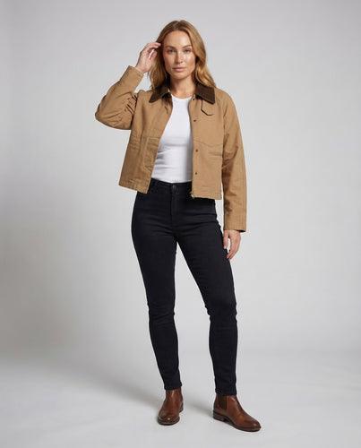 Damen Kurze Canvas-Workjacke Cordkragen