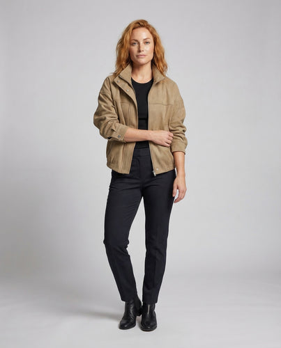 Damen Oversize Wildlederblouson Stehkragen