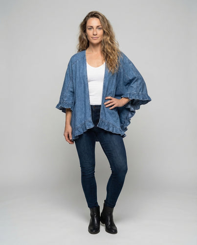 Damen Jeans-Kimono Volantärmel