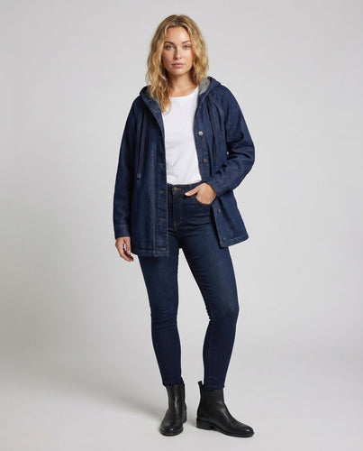 Damen Legerer Denim-Parka Kapuze