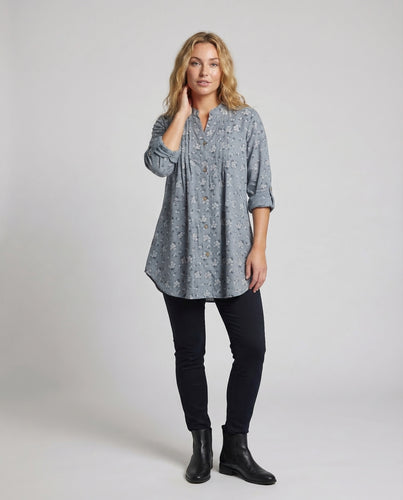 Damen Tunikakleid Blumendruck V-Ausschnitt