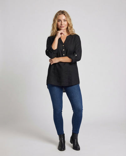 Damen Legeres Longshirt Leinenmischung