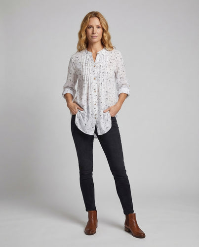 Damen Leichte Leinen-Hemdjacke Blumenprint