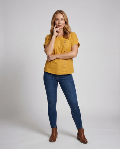 Damen Leinenbluse Asymmetrische Knopfleiste