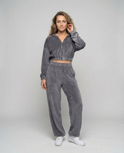 Damen Samtvelours-Set Palazzo-Jogginghose