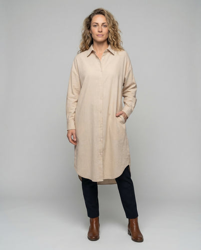 Damen Maxi-Hemdblusenkleid Kastige Passform