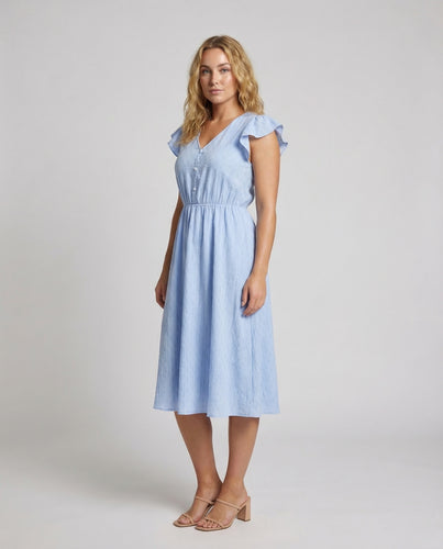 Damen V-Ausschnitt Midikleid Volantärmel